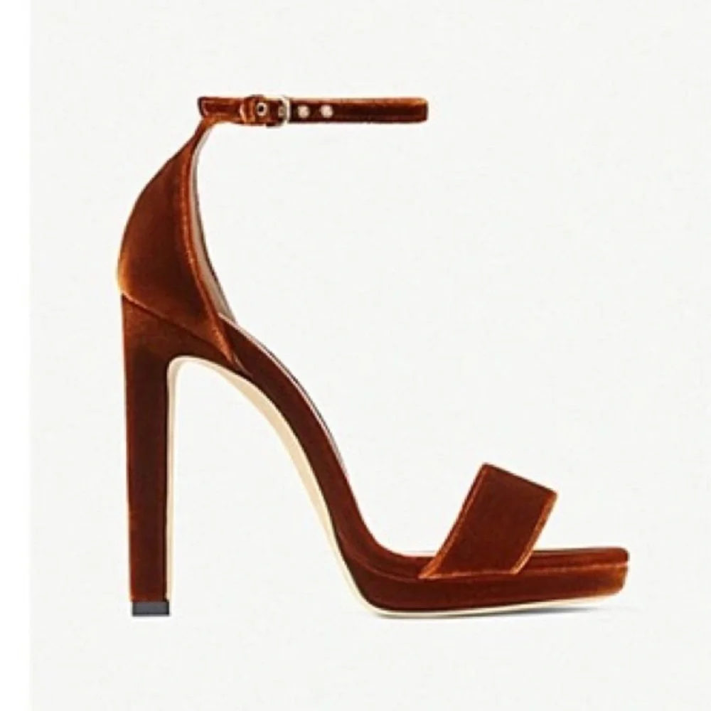 Jimmy Choo Misty 120 Velvet Heeled Sandals In Rust - Picture 2 of 14
